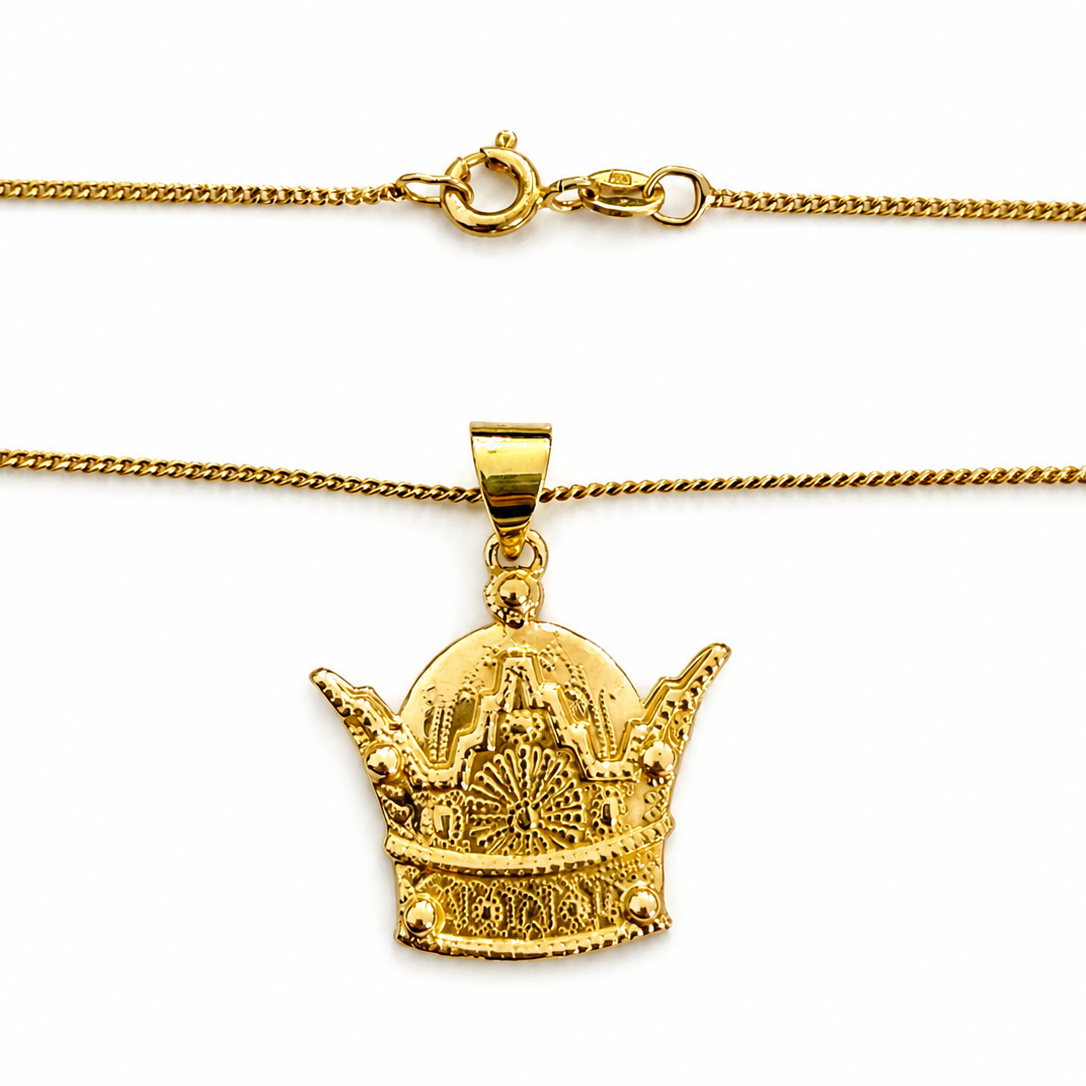 18K Yellow Gold Imperial Crown Pendant Necklace