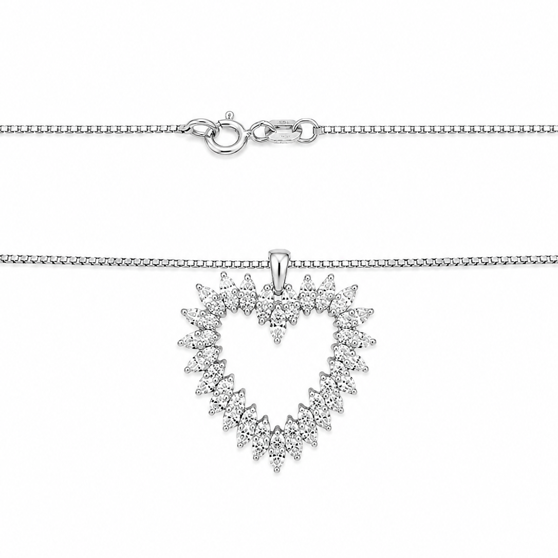 14K White Gold Heart Diamond Pendant Necklace