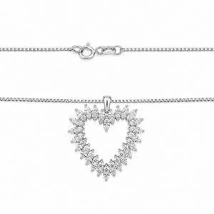 14K White Gold Heart Diamond Pendant Necklace