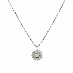 18K White Gold Diamond Cluster Pendant Necklace, TDW:0.5ct SI I