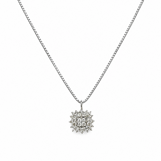 18K White Gold Diamond Cluster Pendant Necklace, TDW:0.5ct SI I
