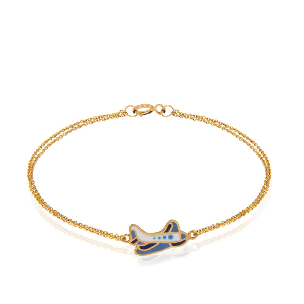 Yellow Gold Kids Bracelet with Airplane Charm. 18k 1.68gr