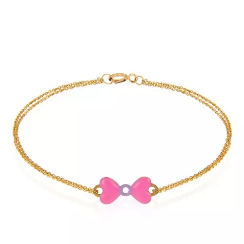 Yellow Gold Bow Bracelet with pink Enamel 18k 1.58gr  5 1/2  to 6 Inches Length
