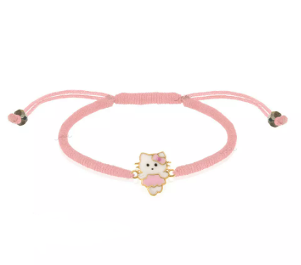 Yellow Gold Colorful Hello Kitty setting in adjustable cord, 18k