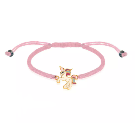 Yellow Gold colorful Unicorn setting on adjustable cord bracelet. 18k,  0.98gr