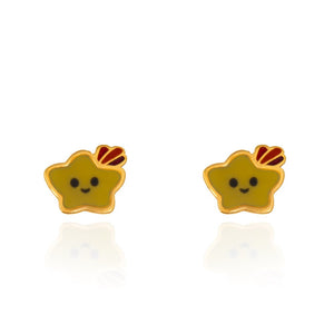 Yellow gold kids stud earring shotting star with Yellow Enamel, 18k 1.15gr