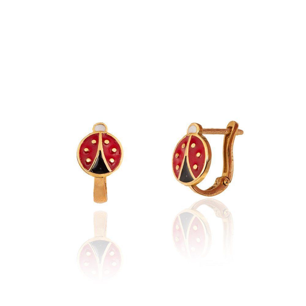 Lady Bug Earring with Red Enamel 18k 2.68gr