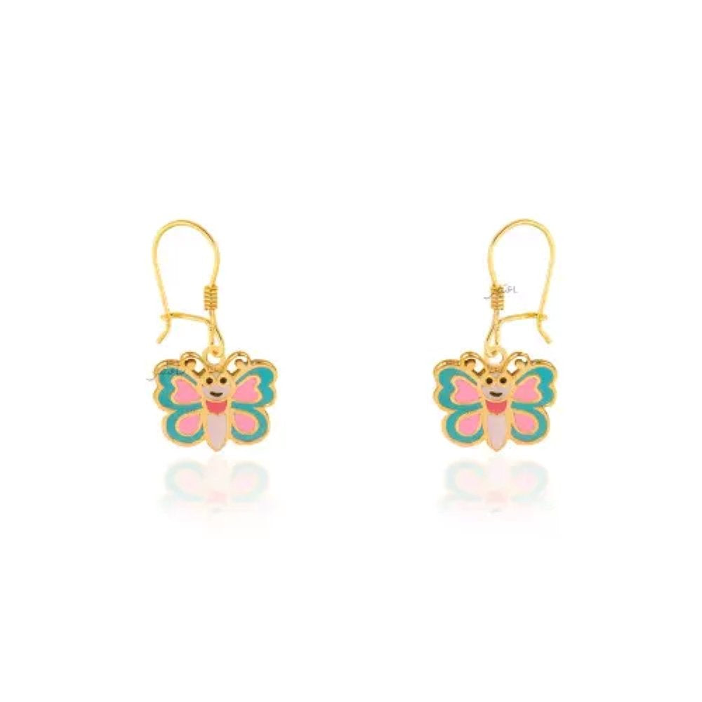 Yellow Gold dangling Butterfly with colorful Enemel, 18k, 1.31gr
