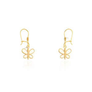 Yellow Gold dangling Butterfly  Earring with White enamel, 18k, 2.22