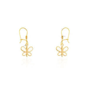 Yellow Gold dangling Butterfly  Earring with White enamel, 18k, 2.22