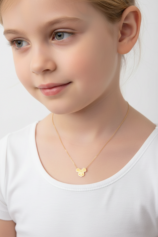 Yellow Gold Micky Mouse kids Necklace 18k