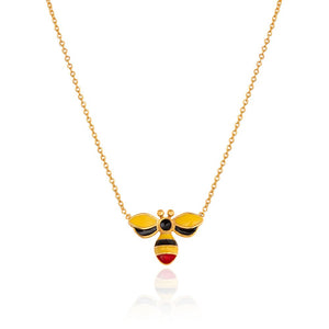 Yellow Gold Honey Glow Bee Charm Necklace with Yellow and black Enamel 18k ,3.11gr