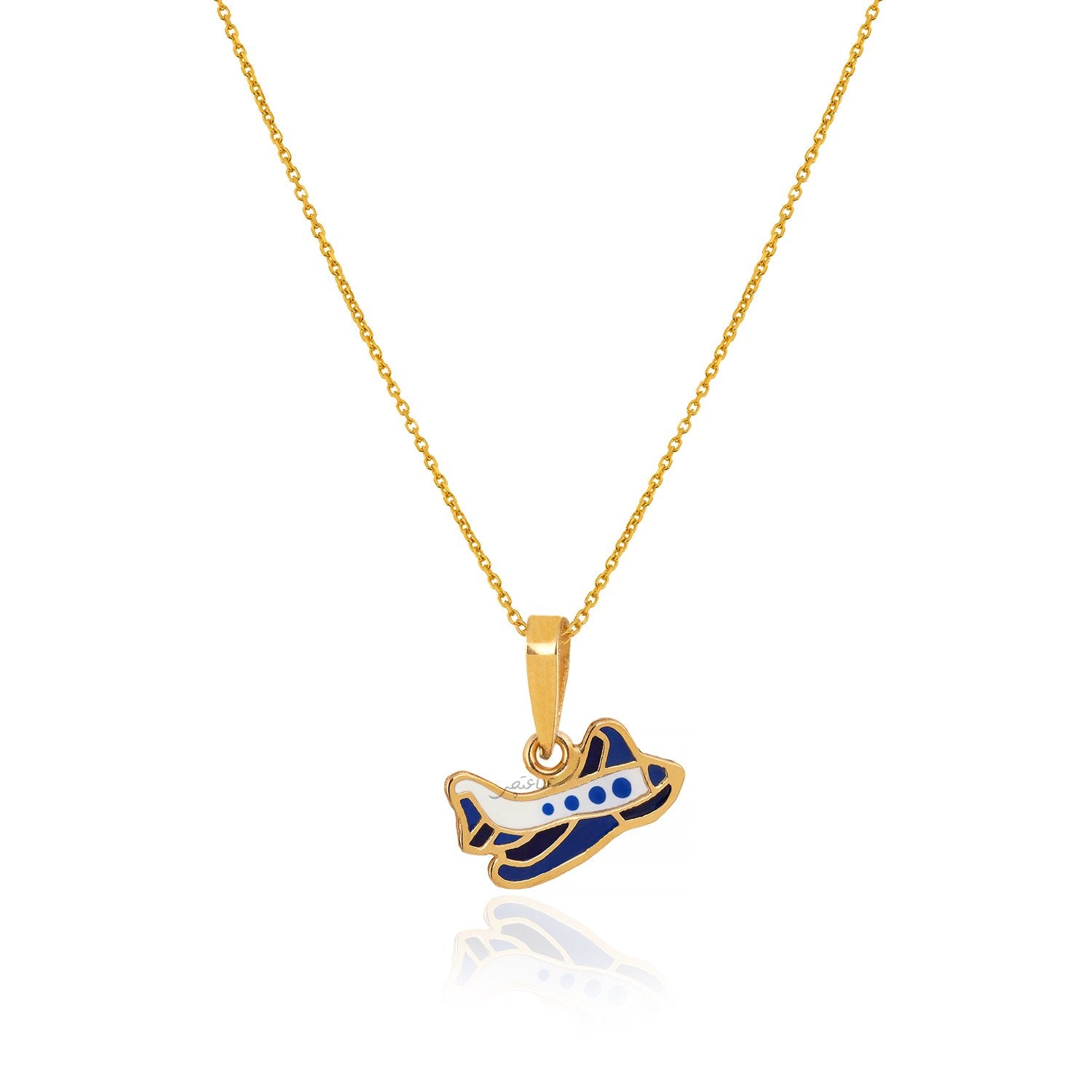 Yellow gold Airplane pendent with white blue Enamel 18k 0.72gr  chain is not included.