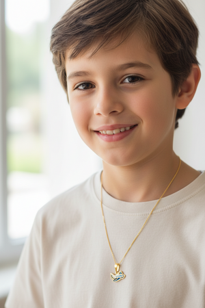 Yellow gold Airplane pendent with white blue Enamel 18k