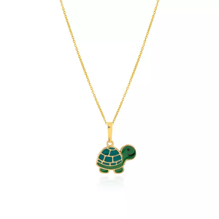 18K Yellow Gold Turtle Pendent with Green Enamel