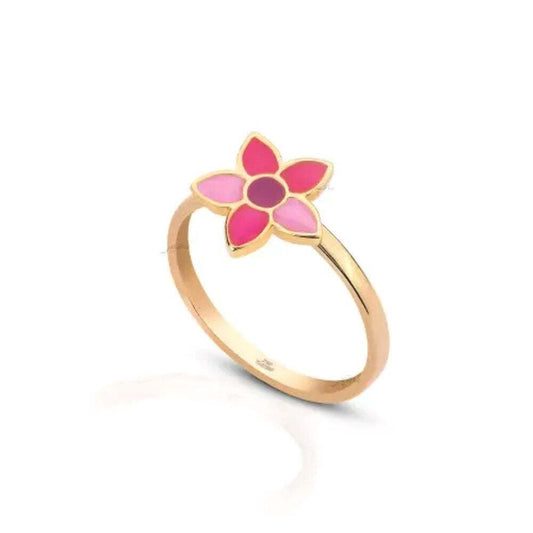 Yellow Gold Kid's Ring setting with Enamel Flower, 18k, 1.54gr