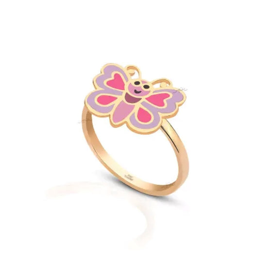 Yellow Gold kid's Ring setting with Enamel Butterfly, 18k, 1.87gr