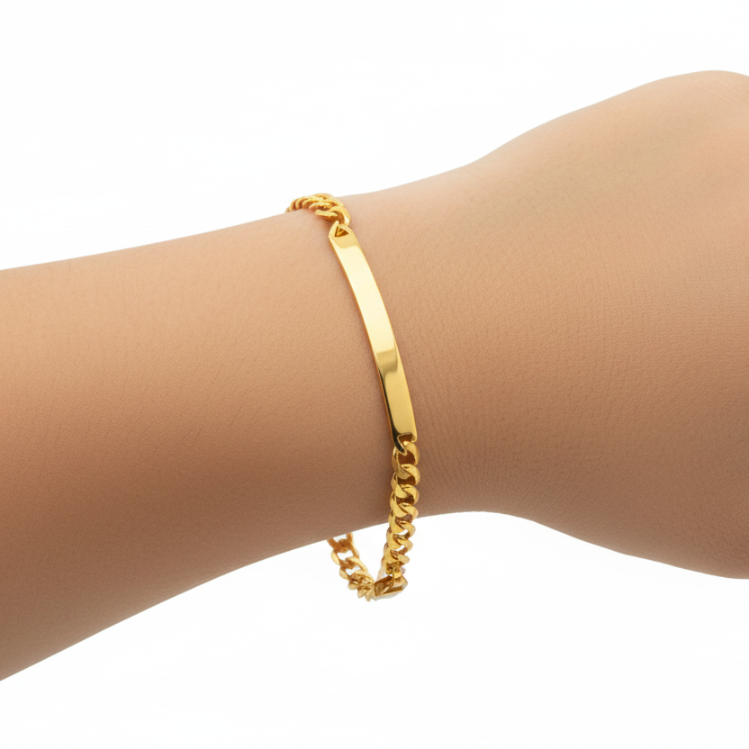 18K Yellow Gold Kids ID Bracelet with Curb Chain 3.1gr. 6"