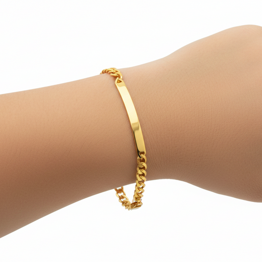 18K Yellow Gold Kids ID Bracelet with Curb Chain 3.1gr. 6"