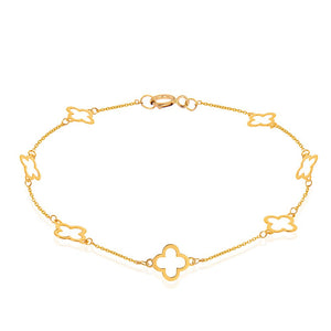 Yellow Gold Station Anklet with Seven Clover, 18k, 2.72gr