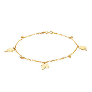 Yellow gold Anklet with three dangling Clover18k 3.63gr