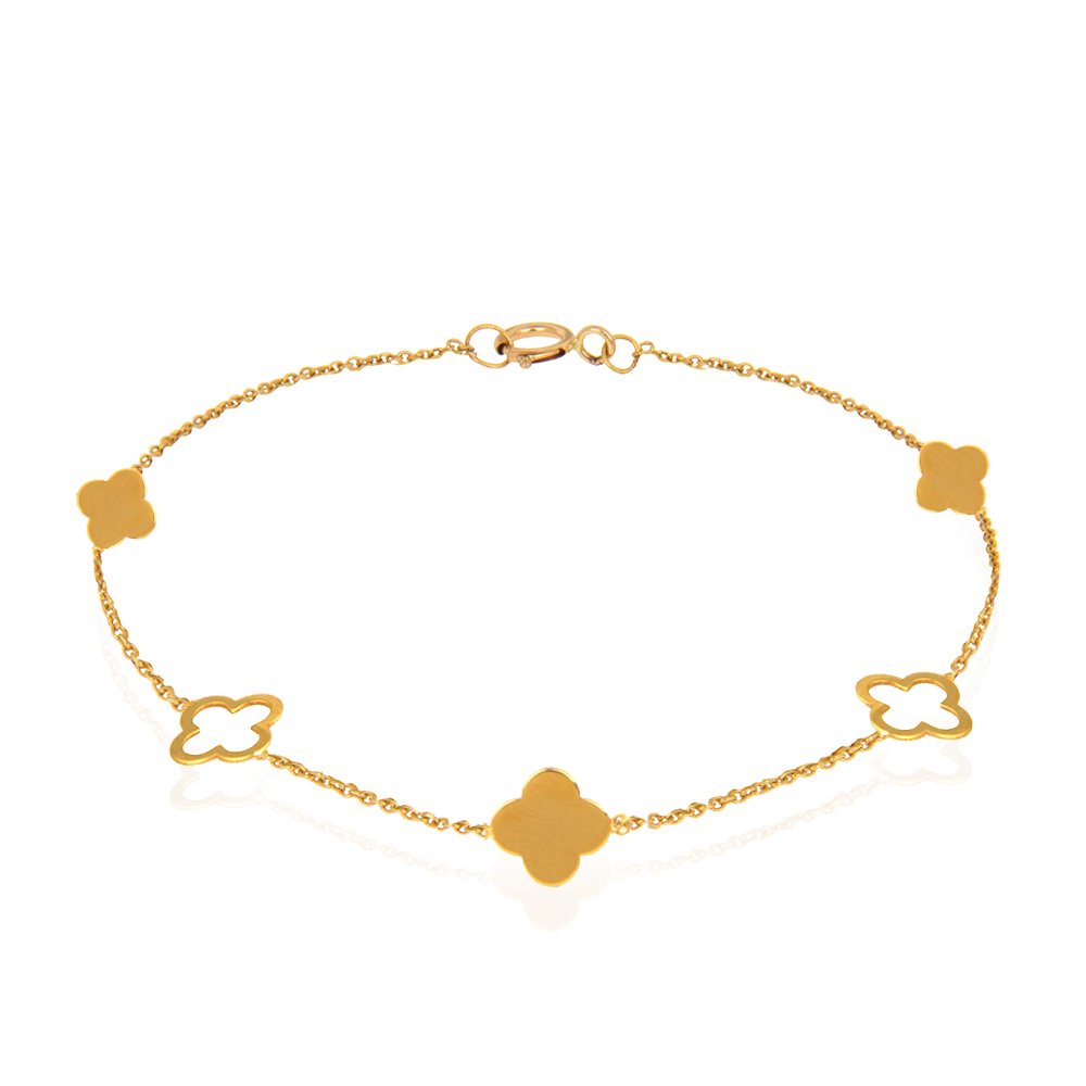 Yellow Gold station Anklet with square designs 18k  9 1/2  to 10 Inches adjustment Length 2.41gr