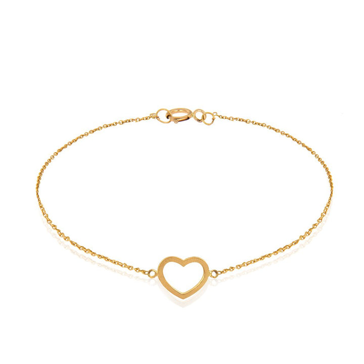 18K Yellow Gold Open Heart Station Bracelet