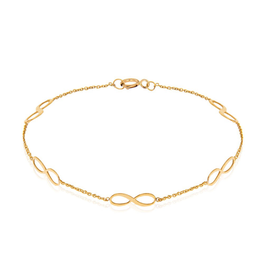 Yellow Gold Station Bracelet setting with Infinity design 18k 7 to 7 1/2 Inches adjustment Length 1.46gr