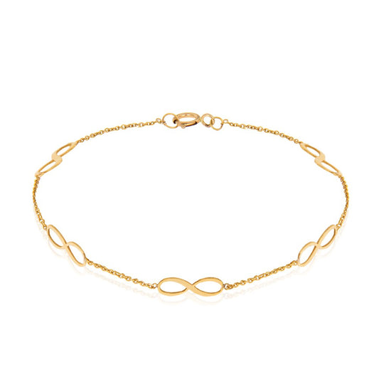 Yellow Gold Infinity Chain Bracelet with Extension, 18k, 1.45gr, 7 to 7 1/2 Inches Adjustable