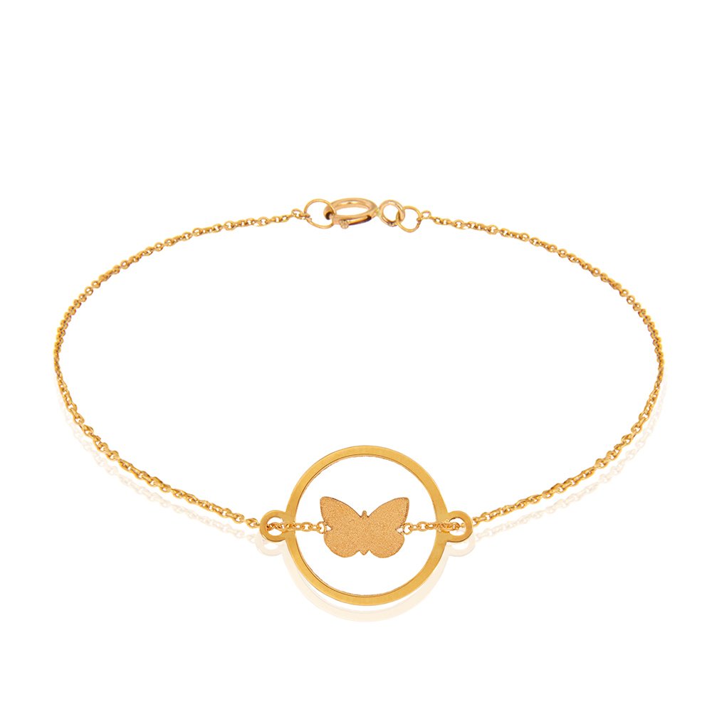 Yellow Gold Bracelet with one butterfly 7 to 8 Inches