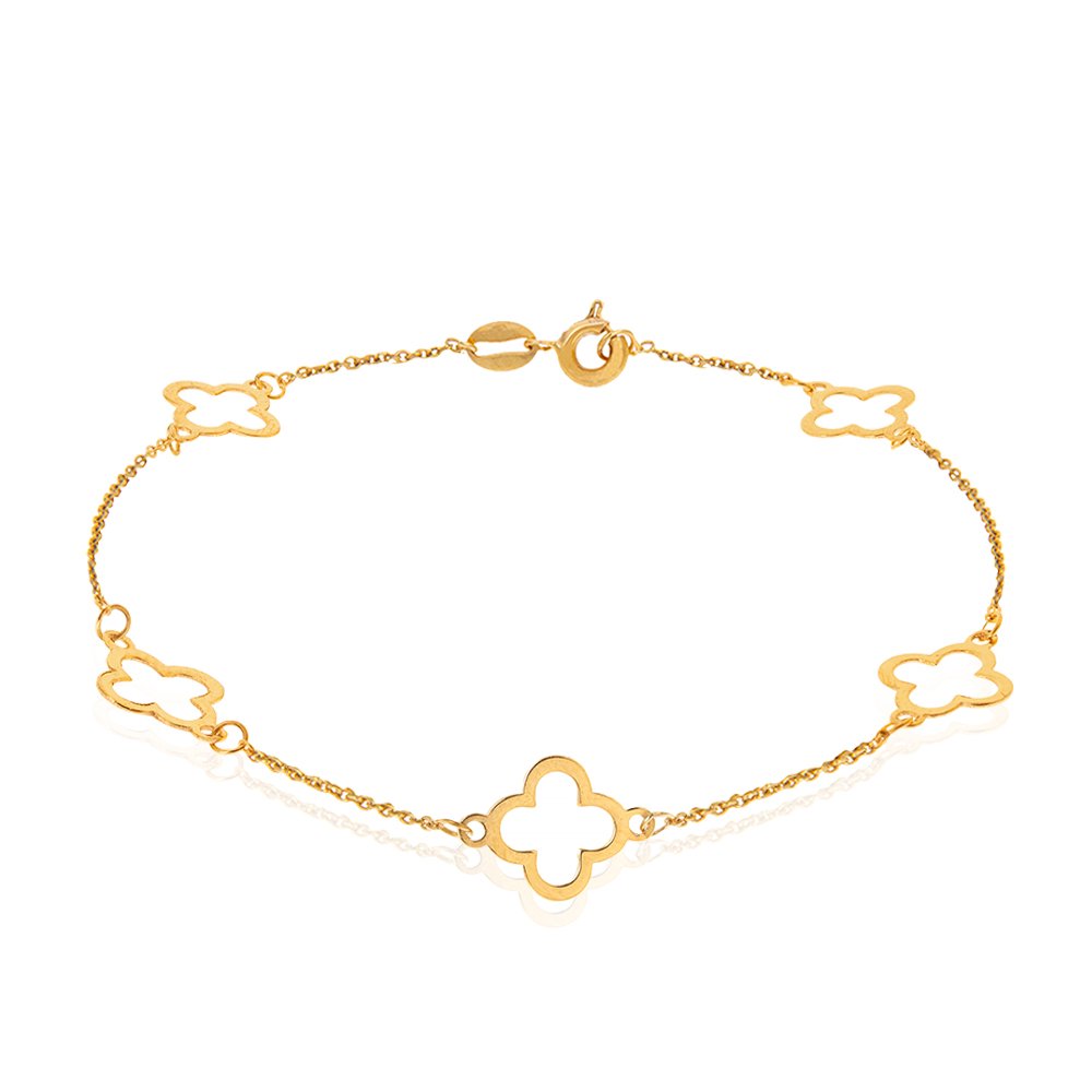 Yellow Gold Station Bracelet with Clovers, 18k, 1.72gr