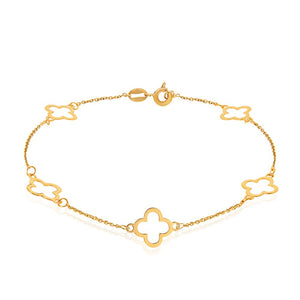 Yellow Gold Station Bracelet with Clovers, 18k, 1.72gr