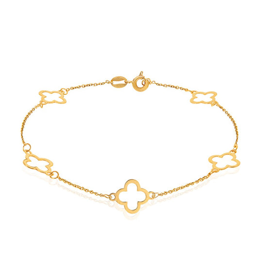 Yellow Gold Station Bracelet with Clovers, 18k, 1.69gr, 7 to 7 1/2 Inches Adjustable