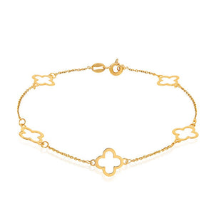 Yellow Gold Station Bracelet with Clovers, 18k, 1.72gr