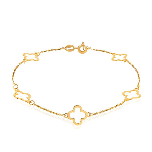 Yellow Gold Station Bracelet with Clovers, 18k,