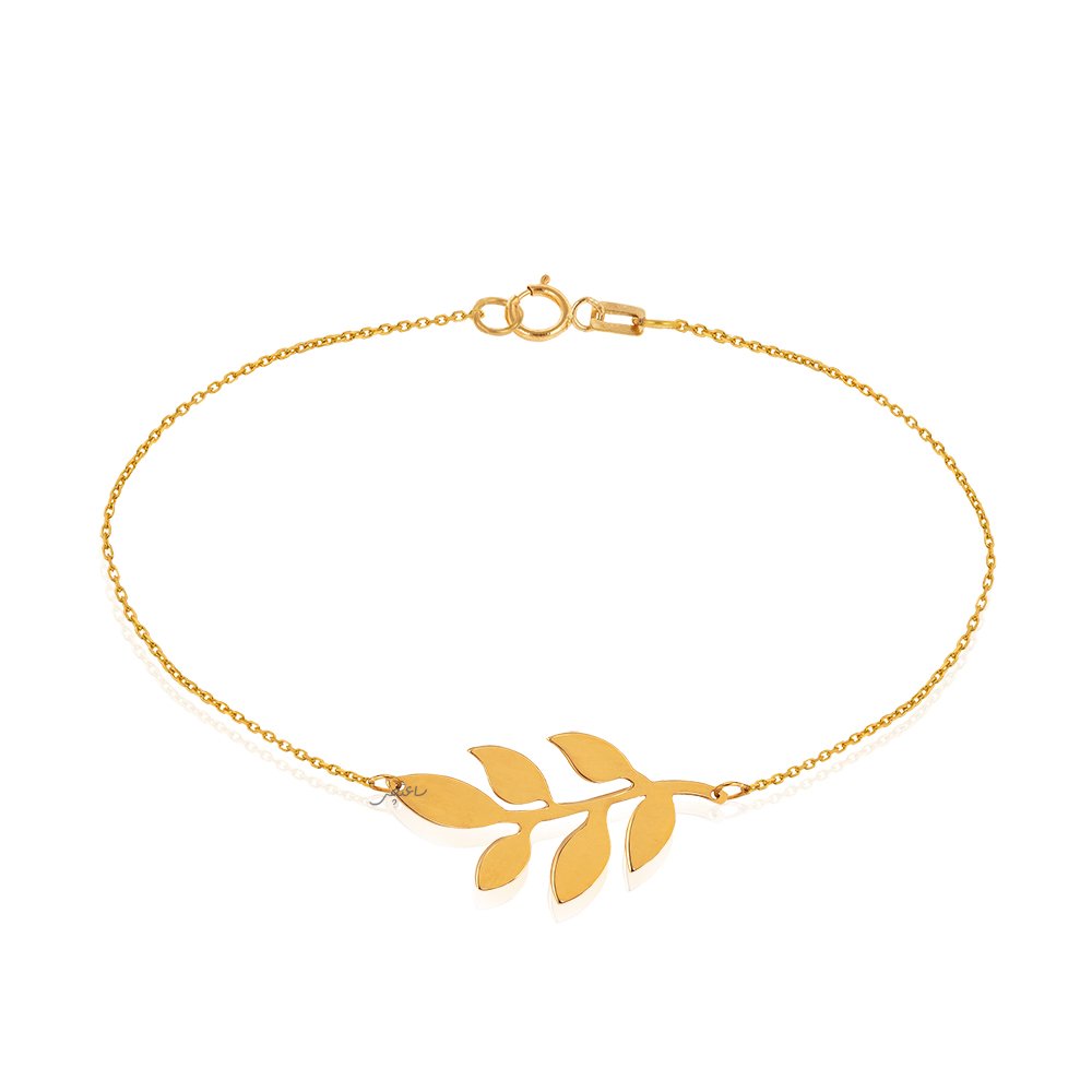 Yellow Gold bracelet with one Feather on setting 18k 7 to 7 1/2 Inches adjustment Length 1.95gr