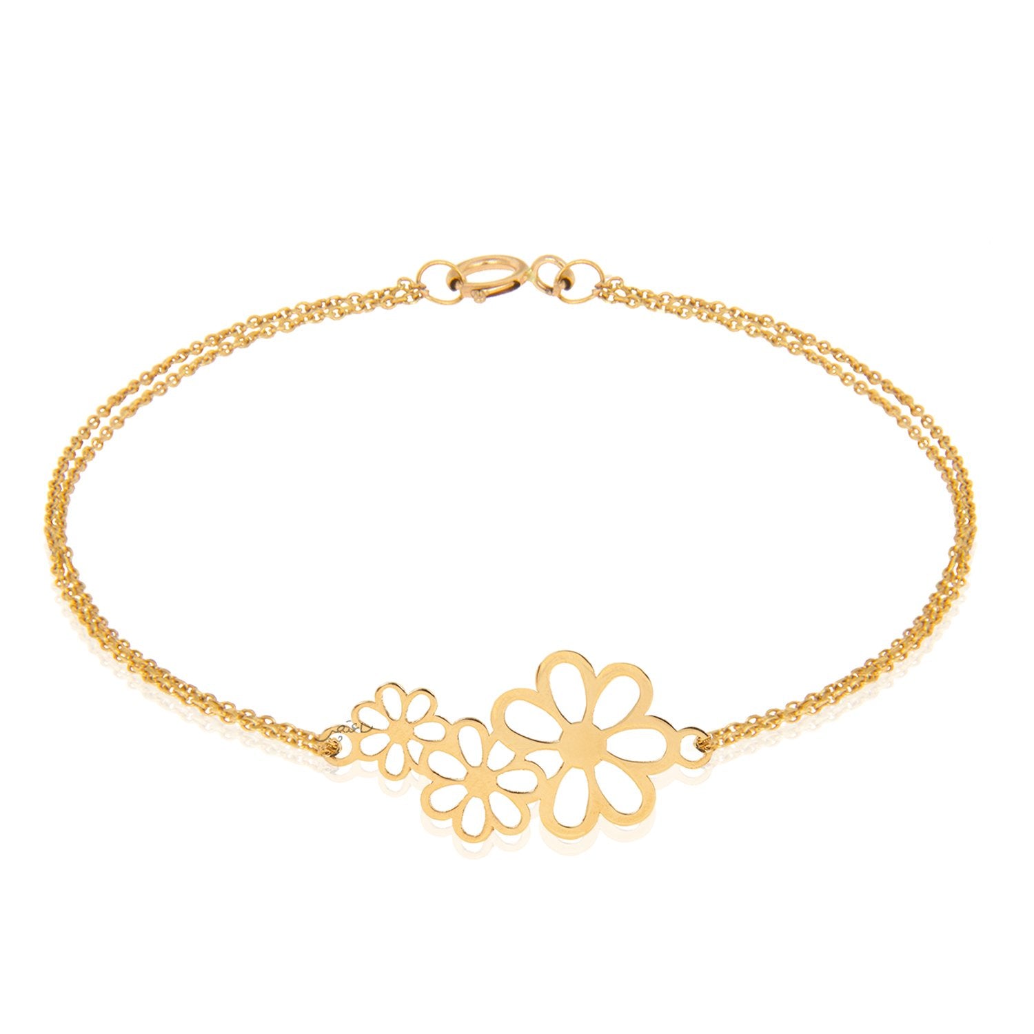 Yellow Gold Bracelet setting with three flowers 18k 7 to 7 1/2 Inches adjustment Length 2.21gr