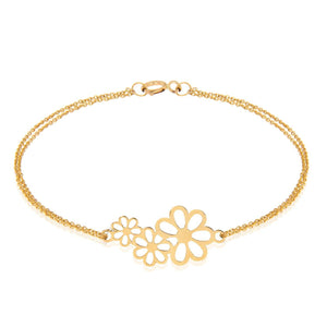 Yellow Gold Bracelet setting with three flowers 18k 7 to 7 1/2 Inches adjustment Length 2.21gr