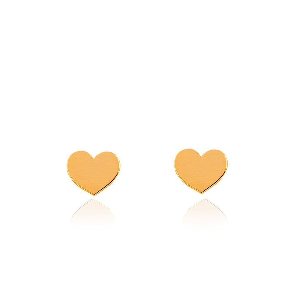 Yellow Gold Heart Stud Earrings, 18k, 1.36gr