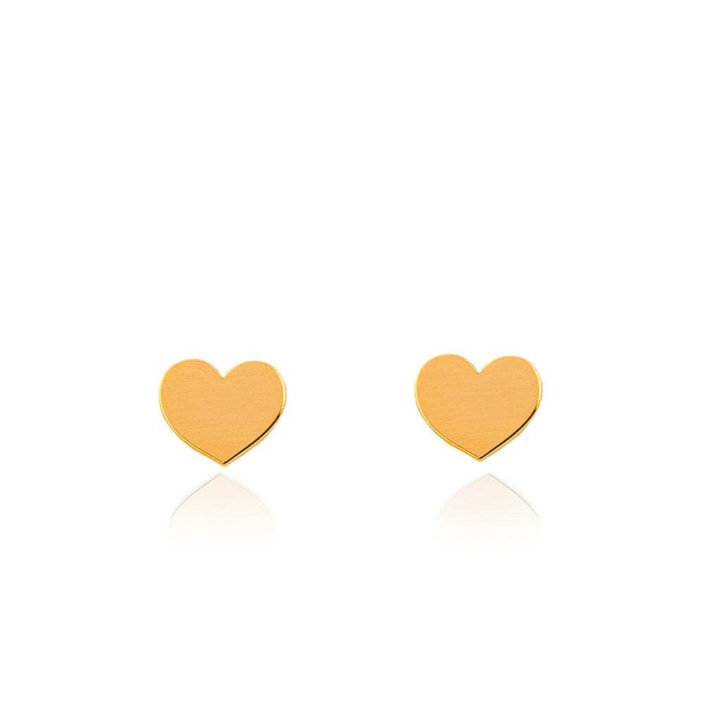 Yellow Gold Heart Stud Earrings, 18k, 1.36gr