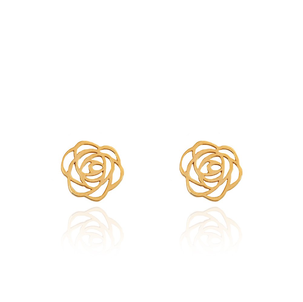 Yellow Gold stud earrings, flower Style, 18k, 1.29gr