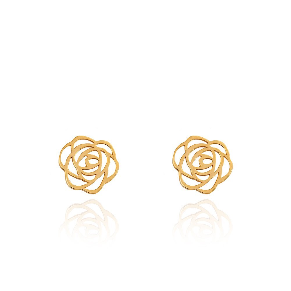 Yellow Gold stud earrings, flower Style, 18k, 1.29gr
