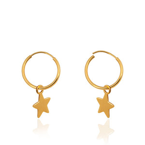 Yellow Gold Hoop Sleepers Earrings with a Dangling Star. 18k 1.23gr
