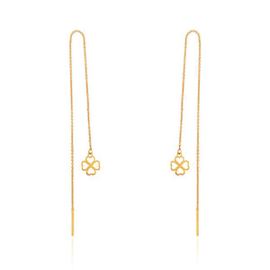 Yellow Gold Long Stitch Earrings with hanging Flower, 18k , 1.2gr