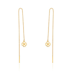 Yellow Gold Long Stitch Earrings with hanging Flower, 18k , 1.2gr