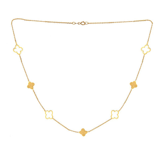 Yellow Gold Station Necklace with Clovers, 18k, 2.44gr, Length: 16 to 18 Inches Adjustable
