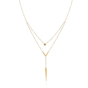 Two Layer yellow gold necklace with one ball and one V shape 18k 4.65gr