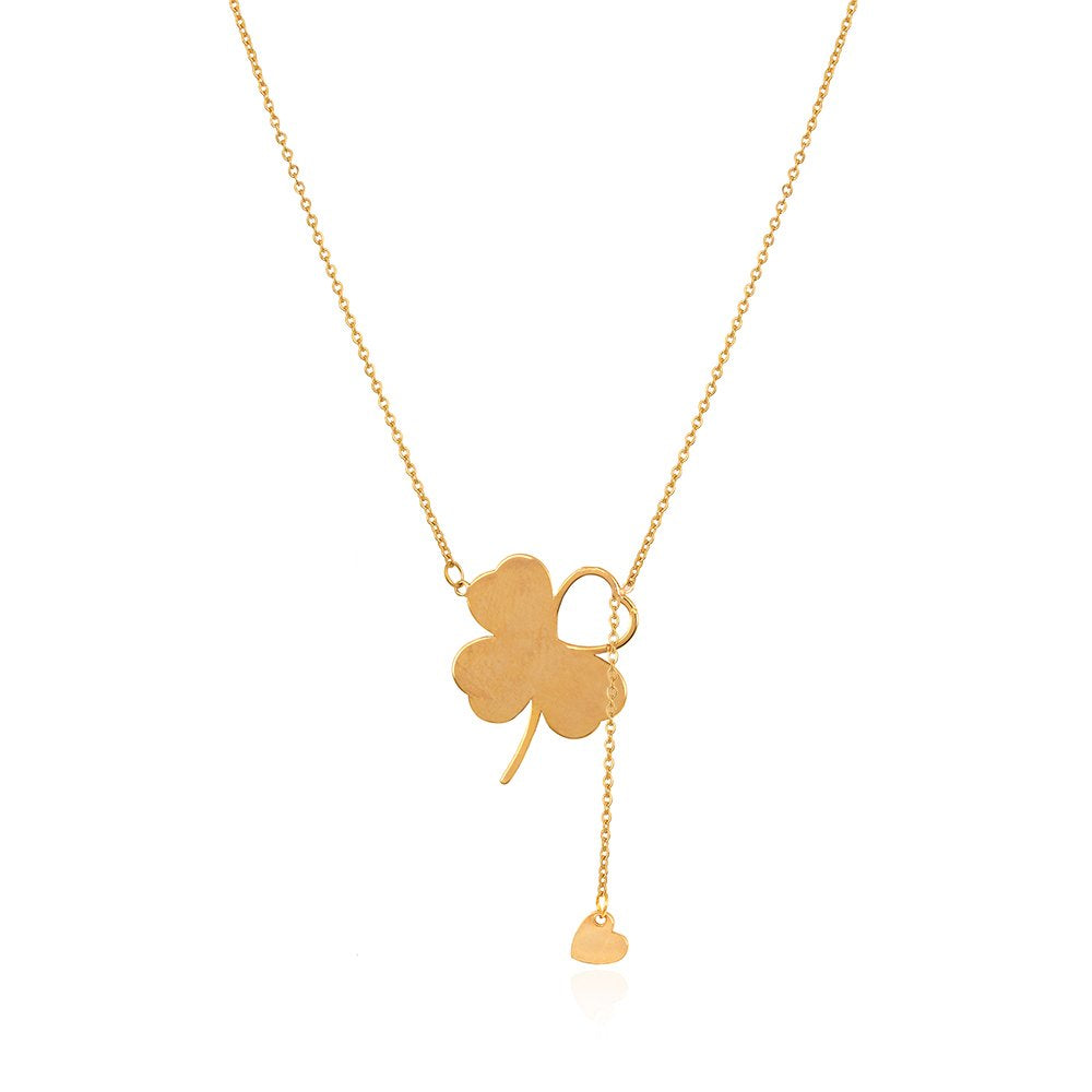 Yellow gold Clover necklace with one dangling heart 18k 4.29gr