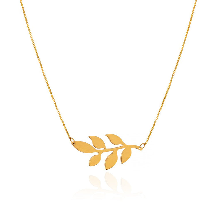 18K Yellow Gold Olive Branch Necklace. 3.25gr