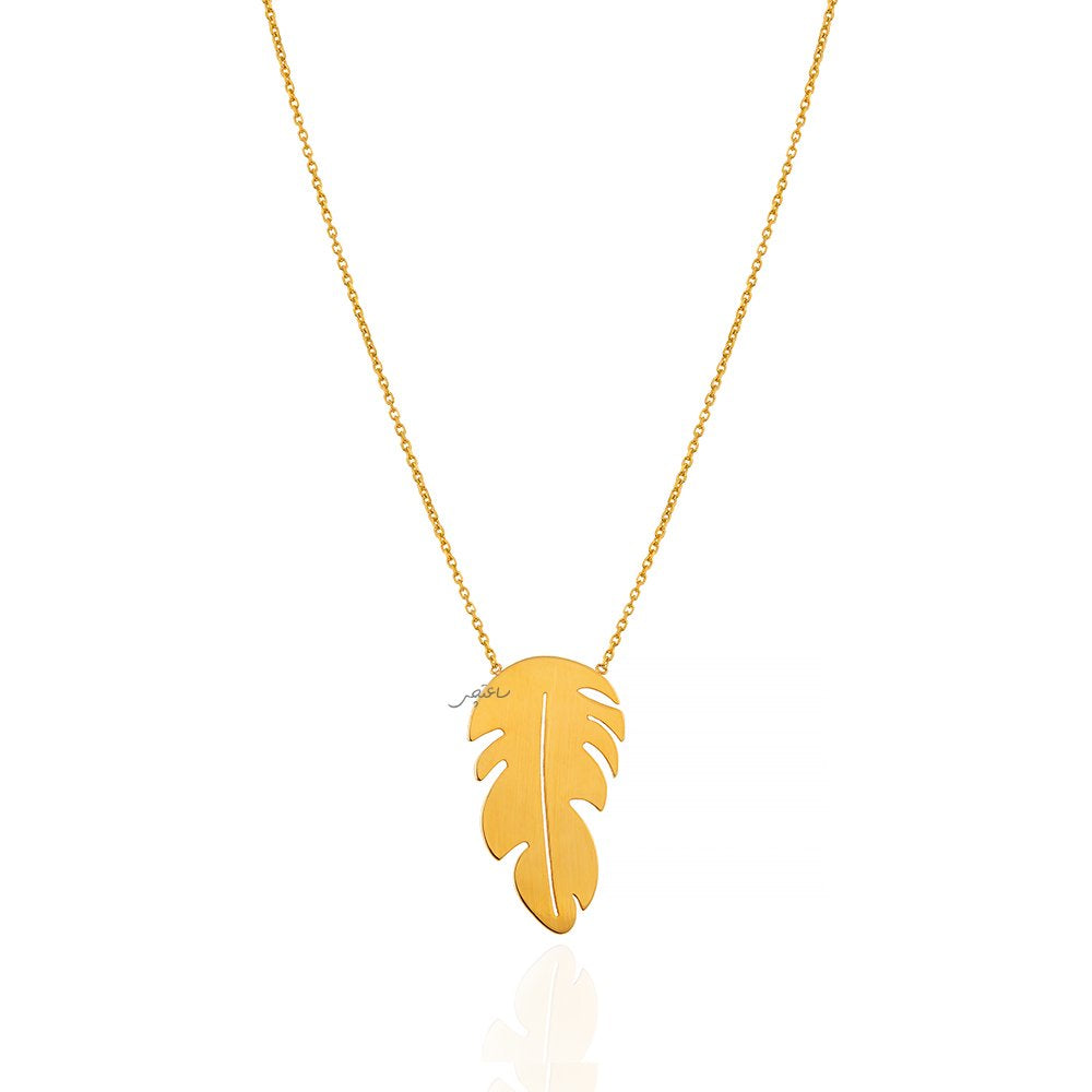 Yellow Gold Necklace with beautiful gold Feather design 18k 17 to 18 Inches Adjustable 4.24gr